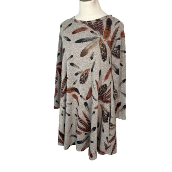 Jardin by Macris Dresses & Skirts - Jardin by Macris S Small Mini Dress Gray Knit Leaf Print Has Pockets